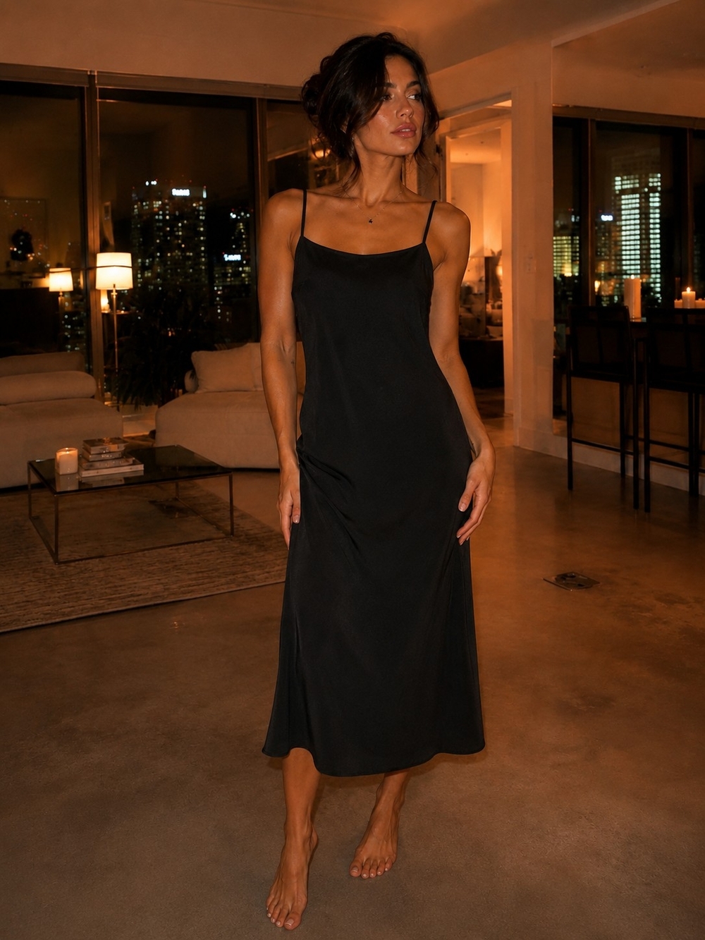 Vintage 90s Black Rayon Maxi Dress Women’s M Spaghetti Strap Slip Grunge